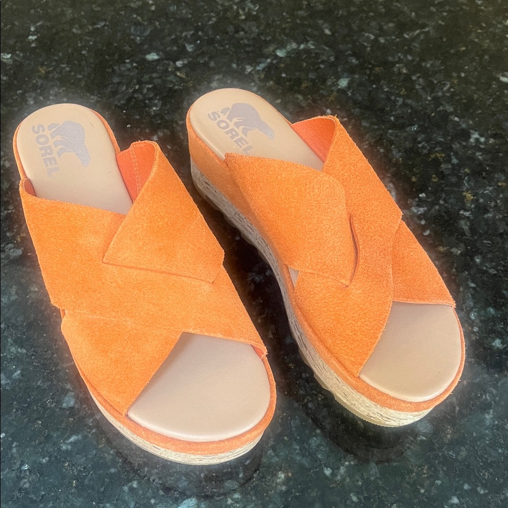 Sorel Orange Platform Sandals